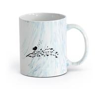AYUEHBN cerámica Taza, Taza de Café/Té Rama de árbol de dibujos animados con flores y pájaro cantor （11oz/320ml） Para té, chocolate caliente Azul mármol