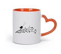 AYUEHBN cerámica Taza, Taza de Café/Té Rama de árbol de dibujos animados con flores y pájaro cantor （11oz/320ml） Para té, chocolate caliente Naranja
