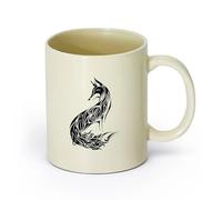 AYUEHBN cerámica Tazas blancas Animal salvaje abstracto Zorro Depredador astuto Habitación infantil （11oz/320ml） Apto para lavavajillas y microondas Amarillo claro