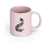 AYUEHBN cerámica Tazas blancas Animal salvaje abstracto Zorro Depredador astuto Habitación infantil （11oz/320ml） Apto para lavavajillas y microondas Rosa