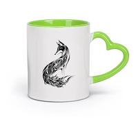 AYUEHBN cerámica Tazas blancas Animal salvaje abstracto Zorro Depredador astuto Habitación infantil （11oz/320ml） Apto para lavavajillas y microondas Verde