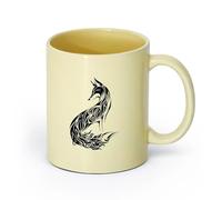 AYUEHBN cerámica Tazas blancas Animal salvaje abstracto Zorro Depredador astuto Habitación infantil （11oz/320ml） Apto para lavavajillas y microondas Beige