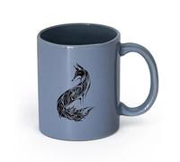 AYUEHBN cerámica Tazas blancas Animal salvaje abstracto Zorro Depredador astuto Habitación infantil （11oz/320ml） Apto para lavavajillas y microondas Gris azulado