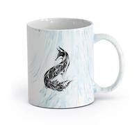 AYUEHBN cerámica Tazas blancas Animal salvaje abstracto Zorro Depredador astuto Habitación infantil （11oz/320ml） Apto para lavavajillas y microondas Azul mármol