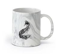 AYUEHBN cerámica Tazas blancas Animal salvaje abstracto Zorro Depredador astuto Habitación infantil （11oz/320ml） Apto para lavavajillas y microondas Negro mármol