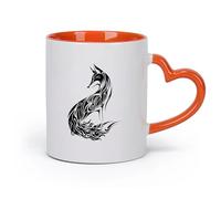 AYUEHBN cerámica Tazas blancas Animal salvaje abstracto Zorro Depredador astuto Habitación infantil （11oz/320ml） Apto para lavavajillas y microondas Naranja