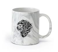 AYUEHBN cerámica Tazas blancas Cabeza de animal salvaje africano peligroso y aterrador rugido de león （11oz/320ml） Bebidas calientes, espresso Negro mármol