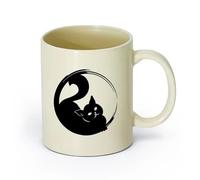 AYUEHBN cerámica Tazas blancas Círculo Enso Hinduismo Yoga Meditación Yoga Silueta de gato Gatito （11oz/320ml） Ideal para el hogar, la oficina, cafeterías, ideas de regalo Amarillo claro