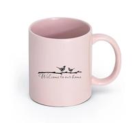 AYUEHBN cerámica Tazas blancas Frase de la casa de los pájaros de la pareja: Bienvenidos a nuestro hogar （11oz/320ml） Ideal para usar en casa y la oficina Rosa