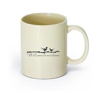 AYUEHBN cerámica Tazas blancas Frase de la casa de los pájaros de la pareja: Bienvenidos a nuestro hogar （11oz/320ml） Ideal para usar en casa y la oficina Amarillo claro