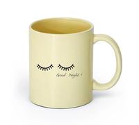 AYUEHBN cerámica Tazas blancas Palabras de cita de buenas noches con ojos de dibujos animados para guardería （11oz/320ml） Bonito Beige