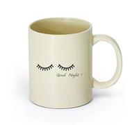 AYUEHBN cerámica Tazas blancas Palabras de cita de buenas noches con ojos de dibujos animados para guardería （11oz/320ml） Bonito Amarillo claro