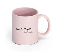 AYUEHBN cerámica Tazas blancas Palabras de cita de buenas noches con ojos de dibujos animados para guardería （11oz/320ml） Bonito Rosa