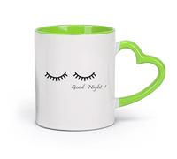 AYUEHBN cerámica Tazas blancas Palabras de cita de buenas noches con ojos de dibujos animados para guardería （11oz/320ml） Bonito Verde