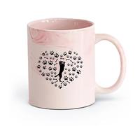 AYUEHBN cerámica Tazas blancas Perro de pie sobre sus patas traseras con forma de corazón y huellas de patas （11oz/320ml） Para cafetería o regalo Rosa mármol