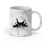 AYUEHBN cerámica Tazas blancas Silueta de animales salvajes africanos en el vivero del zoológico （11oz/320ml） Café, té, latte, leche, cacao, zumo y otras bebidas calientes Negro mármol