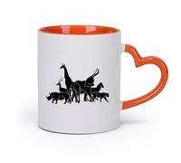 AYUEHBN cerámica Tazas blancas Silueta de animales salvajes africanos en el vivero del zoológico （11oz/320ml） Café, té, latte, leche, cacao, zumo y otras bebidas calientes Naranja