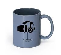 AYUEHBN cerámica Tazas café cerámica blanca Tecnología informática realidad virtual （11oz/320ml） Para café, sopa, té, leche, latte, chocolate caliente, para mujeres y hombres Gris azulado