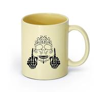 AYUEHBN cerámica Tazas con Asas Cómodas Arte Calavera Dedo Medio Estilo Gótico Vete a la mierda （11oz/320ml） Café, té, latte, leche, cacao, zumo y otras bebidas calientes Beige
