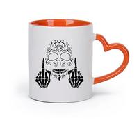 AYUEHBN cerámica Tazas con Asas Cómodas Arte Calavera Dedo Medio Estilo Gótico Vete a la mierda （11oz/320ml） Café, té, latte, leche, cacao, zumo y otras bebidas calientes Naranja