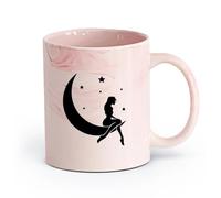 AYUEHBN cerámica Tazas con Asas Cómodas Buenas noches Estrellas Media luna atractivo sexual Chica （11oz/320ml） Taza de cerámica para capuchino, té, leche Rosa mármol