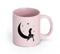 AYUEHBN cerámica Tazas con Asas Cómodas Buenas noches Estrellas Media luna atractivo sexual Chica （11oz/320ml） Taza de cerámica para capuchino, té, leche Rosa