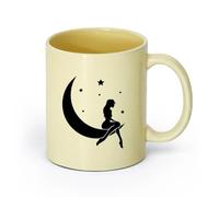 AYUEHBN cerámica Tazas con Asas Cómodas Buenas noches Estrellas Media luna atractivo sexual Chica （11oz/320ml） Taza de cerámica para capuchino, té, leche Beige