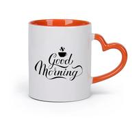 AYUEHBN cerámica Tazas con Asas Cómodas Frase de cocina Buenos días Taza de café Desayuno （11oz/320ml） Para café, sopa, té, leche, latte, chocolate caliente, para mujeres y hombres Naranja