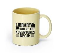 AYUEHBN cerámica Tazas con Asas Cómodas Logotipo de la biblioteca Aventura Comienza Libros Frase de amor （11oz/320ml） Regalo para hombre o mujer Beige