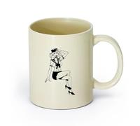 AYUEHBN cerámica Tazas de Café con Asa Belleza sex appeal Chica Pin Up Marinero Estilo Marino （11oz/320ml） Cappuccino, Latte Macchiato, té, espresso Amarillo claro