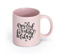 AYUEHBN cerámica Tazas de Café con Asa Cita de salón de belleza que inspira a una chica o una mujer （11oz/320ml） Para Té, Café, Leche, Capuchino Rosa
