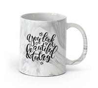 AYUEHBN cerámica Tazas de Café con Asa Cita de salón de belleza que inspira a una chica o una mujer （11oz/320ml） Para Té, Café, Leche, Capuchino Negro mármol