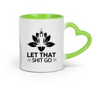 AYUEHBN cerámica Tazas de Café con Asa Frase divertida Deja ir esa mierda Yoga Center Meditation （11oz/320ml） Tazas de cerámica para el hogar o el trabajo Verde