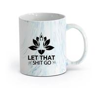 AYUEHBN cerámica Tazas de Café con Asa Frase divertida Deja ir esa mierda Yoga Center Meditation （11oz/320ml） Tazas de cerámica para el hogar o el trabajo Azul mármol