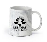 AYUEHBN cerámica Tazas de Café con Asa Frase divertida Deja ir esa mierda Yoga Center Meditation （11oz/320ml） Tazas de cerámica para el hogar o el trabajo Negro mármol