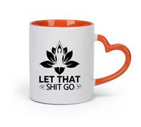 AYUEHBN cerámica Tazas de Café con Asa Frase divertida Deja ir esa mierda Yoga Center Meditation （11oz/320ml） Tazas de cerámica para el hogar o el trabajo Naranja