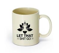 AYUEHBN cerámica Tazas de Café con Asa Frase divertida Deja ir esa mierda Yoga Center Meditation （11oz/320ml） Tazas de cerámica para el hogar o el trabajo Amarillo claro