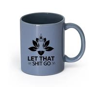 AYUEHBN cerámica Tazas de Café con Asa Frase divertida Deja ir esa mierda Yoga Center Meditation （11oz/320ml） Tazas de cerámica para el hogar o el trabajo Gris azulado
