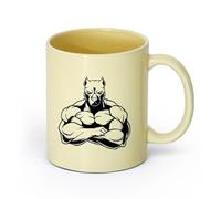 AYUEHBN cerámica Tazas de Café con Asa Perro musculoso Animales Mascotas Gimnasia Gimnasio （11oz/320ml） para amantes del café, mejores amigos del trabajo, compañeros de trabajo y amigos Beige