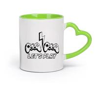 AYUEHBN cerámica Tazas de Café con Asa Vamos a jugar al juego de computadora Joystick Playroom （11oz/320ml） Para bebidas calientes, latte, capuchino Verde
