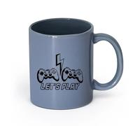 AYUEHBN cerámica Tazas de Café con Asa Vamos a jugar al juego de computadora Joystick Playroom （11oz/320ml） Para bebidas calientes, latte, capuchino Gris azulado
