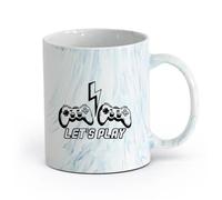 AYUEHBN cerámica Tazas de Café con Asa Vamos a jugar al juego de computadora Joystick Playroom （11oz/320ml） Para bebidas calientes, latte, capuchino Azul mármol