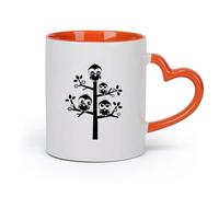 AYUEHBN cerámica Tazas de Café con Asas Grandes para Hombres y Mujeres Pájaros de vivero （11oz/320ml） Apto para lavavajillas y microondas, para la oficina y el hogar Naranja