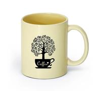 AYUEHBN cerámica Tazas de café de cerámica blanca Árbol de la tienda de granos de café （11oz/320ml） para amantes del café, mejores amigos del trabajo, compañeros de trabajo y amigos Beige