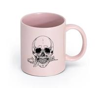 AYUEHBN cerámica Tazas de café de cerámica blanca Cráneo, huesos, flor, rosa, muerte, esqueleto （11oz/320ml） Regalo único de oficina para mujeres y hombres Rosa