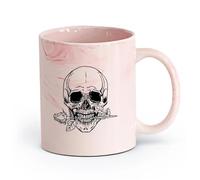 AYUEHBN cerámica Tazas de café de cerámica blanca Cráneo, huesos, flor, rosa, muerte, esqueleto （11oz/320ml） Regalo único de oficina para mujeres y hombres Rosa mármol