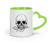 AYUEHBN cerámica Tazas de café de cerámica blanca Cráneo, huesos, flor, rosa, muerte, esqueleto （11oz/320ml） Regalo único de oficina para mujeres y hombres Verde