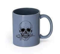 AYUEHBN cerámica Tazas de café de cerámica blanca Cráneo, huesos, flor, rosa, muerte, esqueleto （11oz/320ml） Regalo único de oficina para mujeres y hombres Gris azulado