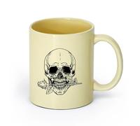 AYUEHBN cerámica Tazas de café de cerámica blanca Cráneo, huesos, flor, rosa, muerte, esqueleto （11oz/320ml） Regalo único de oficina para mujeres y hombres Beige
