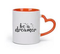 AYUEHBN cerámica Tazas de café de cerámica blanca Frase inspiradora Sé un soñador Pájaros volando （11oz/320ml） Ideal para el hogar, la oficina, cafeterías, ideas de regalo Naranja